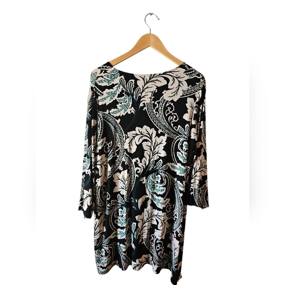 Chicos Travelers Sz 3 Floral Print Tunic Top XL 16 Black Cream Green WT387 - Picture 2 of 7